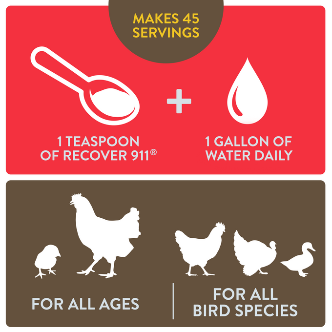 RECOVER 911 – Severe Stress Probiotic Water Supplement for Chickens with Electrolytes, Prebiotics & Oregano