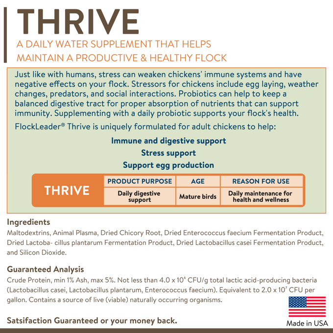 THRIVE - Daily Probiotic & Prebiotic Water Supplement for Chickens 8+ Weeks Old